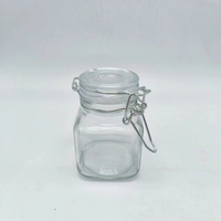 Mini pot en verre transparent carré réutilisable de 100 ml pour épices et condiments, avec couvercles à charnière hermétiques