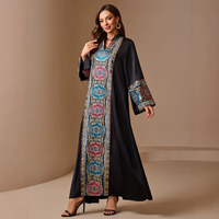 Robe longue à manches longues pour femmes musulmanes, style ethnique vintage, col montant, brodée, longueur cheville, pour banquets du Moyen-Orient
