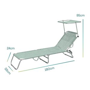 Folding Sun Lounger With <b>Canopy</b> 180x55x62 Cm Portable Outdoor Beach Chair With Carrying Bag - Product Image 2