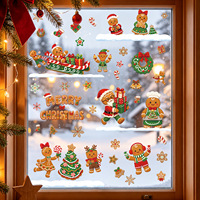 LINGKAI Adhesivos Estáticos para Ventanas de Navidad con Diseño de Hombre de Jengibre, Galletas, Papá Noel, Trineo y Corona, Pegatinas de Vidrio para Decoración Navideña