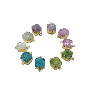 wholesale natural quartz druzy charms gold plated double bails pendant tiny square drusy geode connector jewelry bracelet making