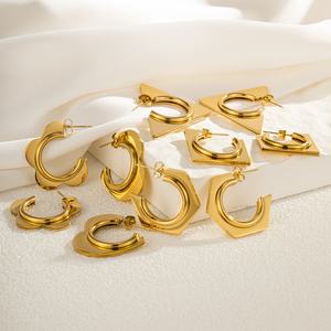 Pendientes de Aro Personalizables de Acero Inoxidable con Forma de Corazón Hueco, Triángulo y Flor, Chapados en Oro de 18K, Joyería de Moda, Regalo - Product Image 5