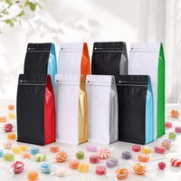 Sachet d'emballage en gros à fond plat et autoportant, à 8 soudures latérales, avec valve et fermeture éclair, pour bonbons, chewing-gums et bonbons gélifiés