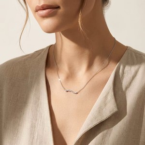 Modern Minimal Curved‑Design 18K <b>Solid</b> White <b>Gold</b> Real Natural Diamond <b>Pendant</b> Necklace Fine Jewelry For Women Daily Casual Wear - Product Image 5