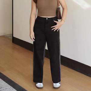 กางเกงยีนส์ขากว้างรันฉี พลัสไซส์ สีดำ ผ้าฝ้ายลายทาง รุ่น N8182 กางเกงผู้หญิง - Product Image 1