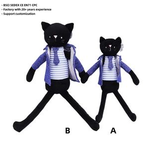 Gatto nero con gamba lunga imbottito caldo con giacca di jeans blu cravatta creativa peluche gatto giocattolo gatto Noir ragazzo regalo in fabbrica personalizzato per bambini - Product Image 2