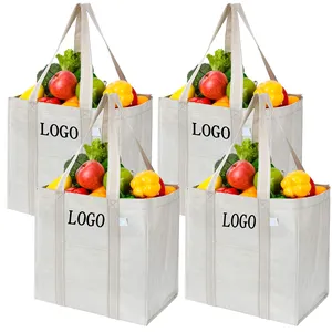 Atacado Logotipo Personalizado Cor Simples Mercearia Supermercado Oversize Colapsible Botom Utility Diário Compras Tote Bags