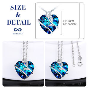 Kadın hediyeler romantik kristal kalp rodyum kaplama Charm kolye gümüş gül kolye 925 - Product Image 2