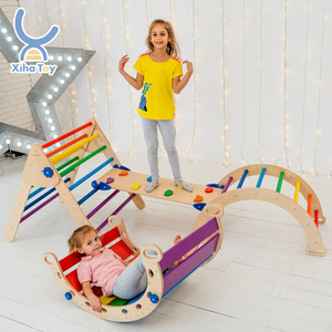 Montessori Piklers Triangle Set GYM Wooden Toddler Climbing Pickler Triangle Frame With Ramp And Rocking Arch Indoor Playground