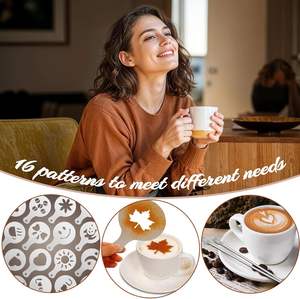 Kit Accessori per Macchina da Caffè Espresso <span class=keywords><strong>22</strong></span> Pezzi, Set Tamper con Brocca per Schiuma, Strumento WDT e 16 Stencil per Latte Art - Product Image 6