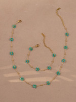 Ensemble collier et bracelet bohème transfrontalier fait main avec perles de rocaille colorées et fleurs