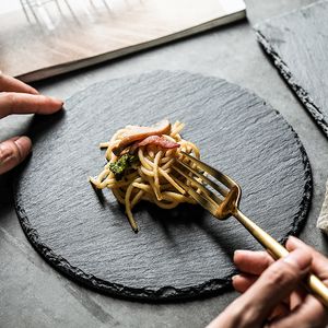 <span class=keywords><strong>Plateau</strong></span> de service rond en ardoise noire naturelle, <span class=keywords><strong>plateau</strong></span> à fromage, vaisselle personnalisée à prix abordable, vente chaude - Product Image 2