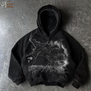 Özel Tasarım Kapüşonlu Üreticisi Çift/Üç Katmanlı %100 Saf Pamuk Ağır Baskılı Asit Yıkama Baskılı Kapüşonlu Sweatshirt - Product Image 1