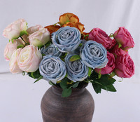 Fabrik-Bestseller 7-Köpfiger Seiden-Kunstblumenstrauß Rosen-Bouquet Hochzeitsdekoration