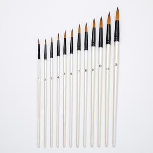 12 buah Set kuas lukisan gagang kayu putih rambut nilon datar bulat untuk perlengkapan seni seniman - Product Image 5