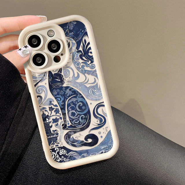 Cute Blue Cat Totem Phone case Suitable for Apple iphone & Samsung Galaxy Cases Support Customize Pattern