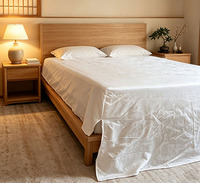 Parure de lit d'hôtel de luxe en satin 100 % coton, style années 80, drap plat blanc à coins fendus, drap-housse, 4 pièces, 400 fils/cm², linge de lit pour la maison