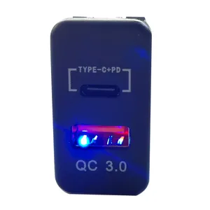 New style DC 12V Dual Port QC 3.0 Type C PD Blue LED light Car Charger for Toyota