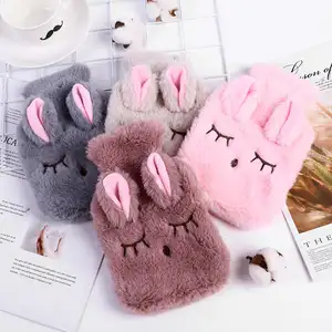 Cute Reusable Winter Warm Heat Hand Warmer PVC Hot Water Bottle Bag with Knitted Soft Rabbit Cozy Cover