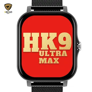 Relógio inteligente HK9 Ultra Max com faixa de aço dourada para frequência cardíaca, produto de tendência, relógio inteligente multifuncional T800 Ultra
