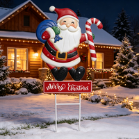 Décorations de jardin en métal décoratives, piquets de Noël Père Noël, décoration artistique en fer durable pour jardin avant, patio, pelouse