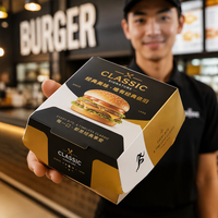 Conteneur à hamburger en papier biodégradable et compostable personnalisé, emballage haut de gamme pour emporter, boîte d'emballage alimentaire pour hamburger