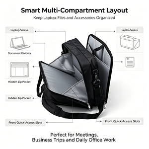 Sacoche d'affaires rembourrée pour ordinateur portable, sacoche messager étanche pour ordinateur portable, sac de bureau pour ordinateur portable, pour les voyages et les trajets quotidiens - Product Image 1