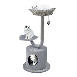 Arbre à chat 42 pouces gris en sisal avec structure métallique incurvée, 2 niveaux, style moderne, griffoir pour chats d'intérieur - Product Image 1