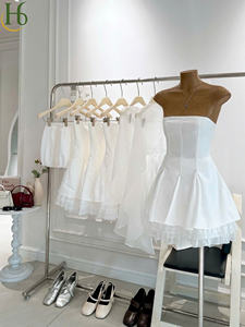 Conjunto de Top Corto Blanco y Vestido Midi, Estilo Casual Chic, Color Sólido, Mezcla de Algodón, Poliéster y Chifón, Prenda de Una Pieza, Teñido Liso, Prenda OEM - Product Image 4