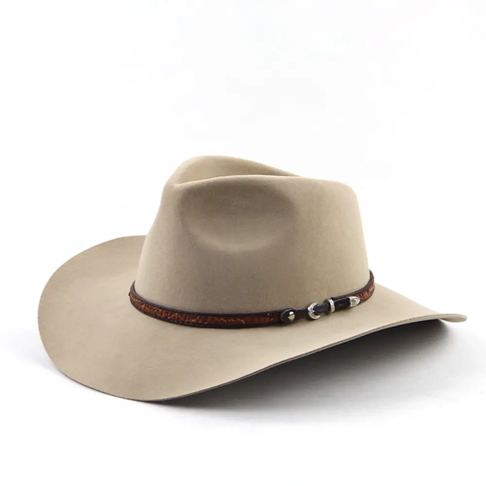 LiHua yeni moda kovboy şapkası tavşan kürk keçe veya 100% avustralya yün keçe şapka bej kovboy şapkası s