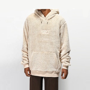 Customized Furry Sherpa Beige <strong>Hoodie</strong> Factory Made Latest Design Embossed <strong>Teddy</strong> <strong>Hoodie</strong> - Product Image 1