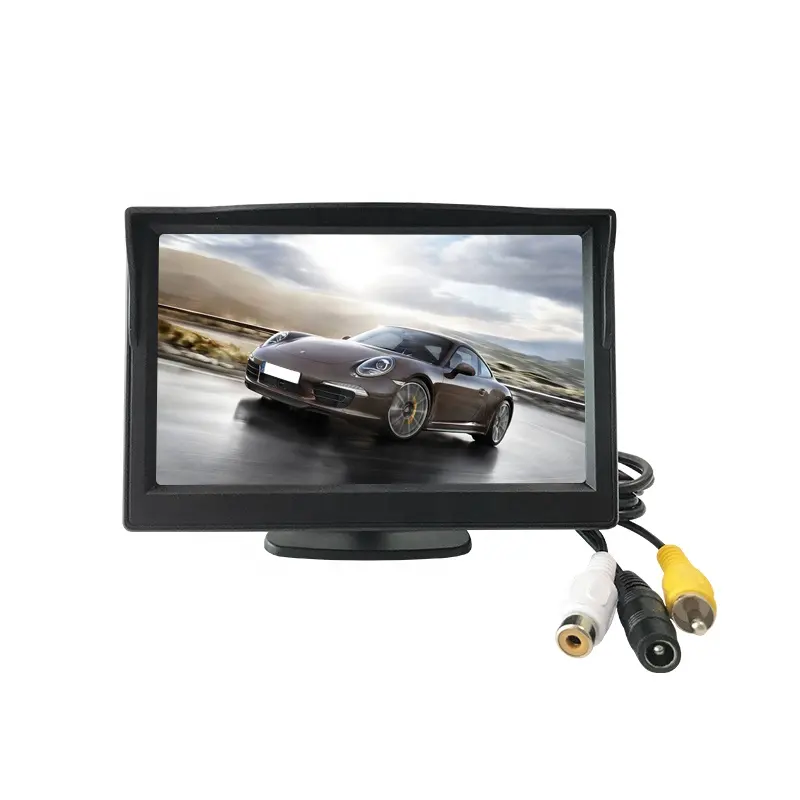 Monitor Warna TFT LCD 5 Inci, 2 Video Input RCA/AV Monitor Tampilan Belakang Mobil 800*480 Monitor dengan Remote dan Dudukan