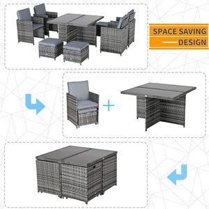 Bộ Đồ Nội Thất Sân Trong 9 Món Đồ Nội Thất Ngoài Trời Bộ Đồ Ăn Bằng Mây Với Ghế Và Bàn Kính Tiết Kiệm Không Gian - Product Image 4