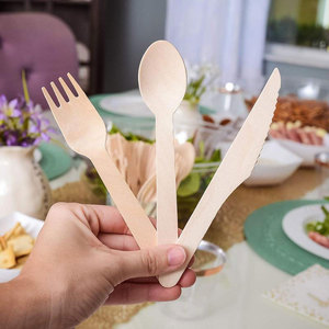 100% compostable phân hủy sinh học bằng gỗ dùng một lần thiết lập dao kéo thân thiện với môi forks và thìa với thiết kế hiện đại - Product Image 5