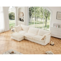 Conjunto de Sofá Seccional Modular en Forma de L con Otomana Convertible, 2 Cojines Grandes, Cubierta de Pana, Sofá Extra Grande de 3 Plazas para Sala de Estar