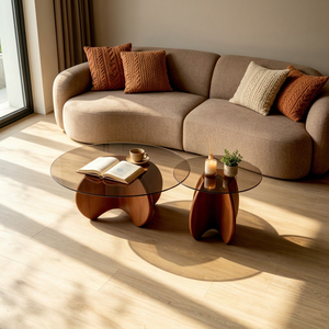 New Arrival <b>Nesting</b> Round Smoked Glass Coffee <b>Table</b> Cloud Cutout Solid Wood Base Mid Century Living Room Tea <b>Table</b> - Product Image 1