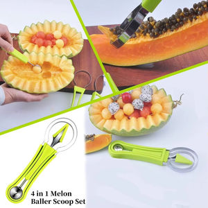Ensemble d'outils de découpe de fruits 4-en-1 en acier inoxydable, comprenant une cuillère à melon et une cuillère à pastèque - Product Image 3