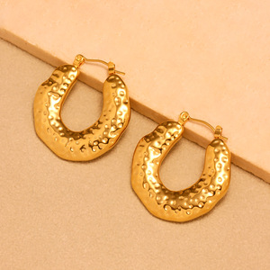 18K Real <strong>Gold</strong> Geometric Circular Earrings Stainless Steel Durable <strong>Ear</strong> <strong>Rings</strong> Stylish Hoop Loops Fashionable Textured for Parties - Product Image 1