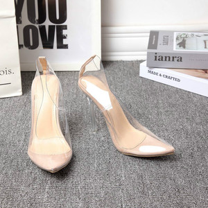 Mules et sandales pour femmes taille 42, couleur nude, nouveau design, talons transparents en PVC pour femmes - Product Image 5