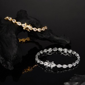 Women's Yellow Gold Plated Moissanite Tennis Bracelet Pear Cut Prong Setting Classic Style Everyday Wear - Product Image 5