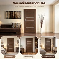 Porte intérieure de chambre BLH en bois massif avec incrustation métallique horizontale moderne, insonorisée, étanche, à panneaux multi-cannelures de couleur personnalisée
