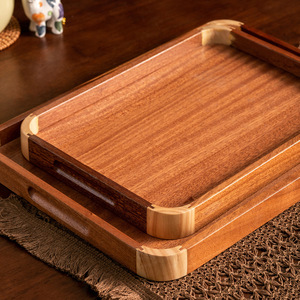 Sapele <b>Wood</b> Tray Rectangle <b>Solid</b> Color Storage Tray For Tea Serving Office <b>Desk</b> Organizer - Product Image 4