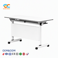 Table de formation mobile à plateau rabattable, cadre blanc avec roulettes verrouillables pour réunions de bureau, centres de formation et écoles