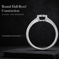 Cincin Moissanite Perak Sterling 925 Bulat 0.5CT D VVS1 Minimalis Polos Elegan untuk Wanita, Cocok untuk Hadiah