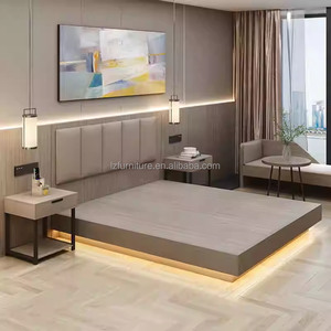 3 Star Hotel Bedroom Furniture Sets Twin Double King Bed with Integrated Wall Panel Headboard <b>TV</b> Unit Nightstands & Wardrobe - Product Image 3