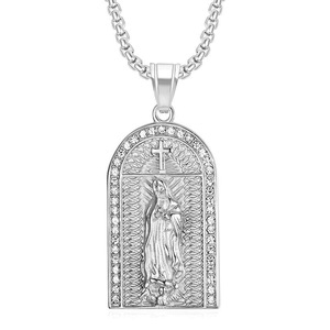 yunnique Stainless Steel Gold Plated Diamond Stud Pendant Necklace With Virgin Mary Design Unisex Gift Jewelry - Product Image 5
