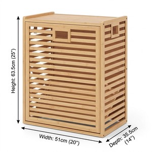 Armoire <span class=keywords><strong>à</strong></span> <span class=keywords><strong>linge</strong></span> inclinable en bambou robuste avec étagère et sac de rangement en tissu amovible pour vêtements et serviettes - Product Image 3