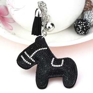 Cartoon Diamond-<b>studded</b> Crystal Wooden Horse Keychain, Creative <b>Bag</b> Hanger, Plush Fabric, Diamond Keychain - Product Image 6