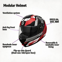 Casque de moto modulaire multifonctionnel à visière escamotable, certifié DOT, résistant aux rayures et à l'usure