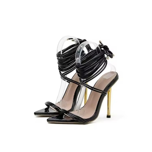 Chaussures à talons hauts pointus pour femmes, sandales à talons aiguilles style défilé, chaussures compensées à brides croisées pour dames - Product Image 2
